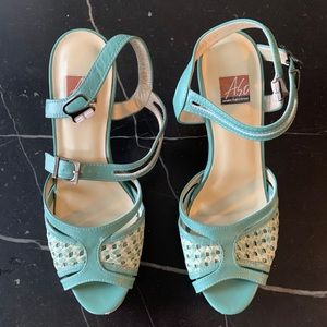 Blue White sandal heel strap 6.5